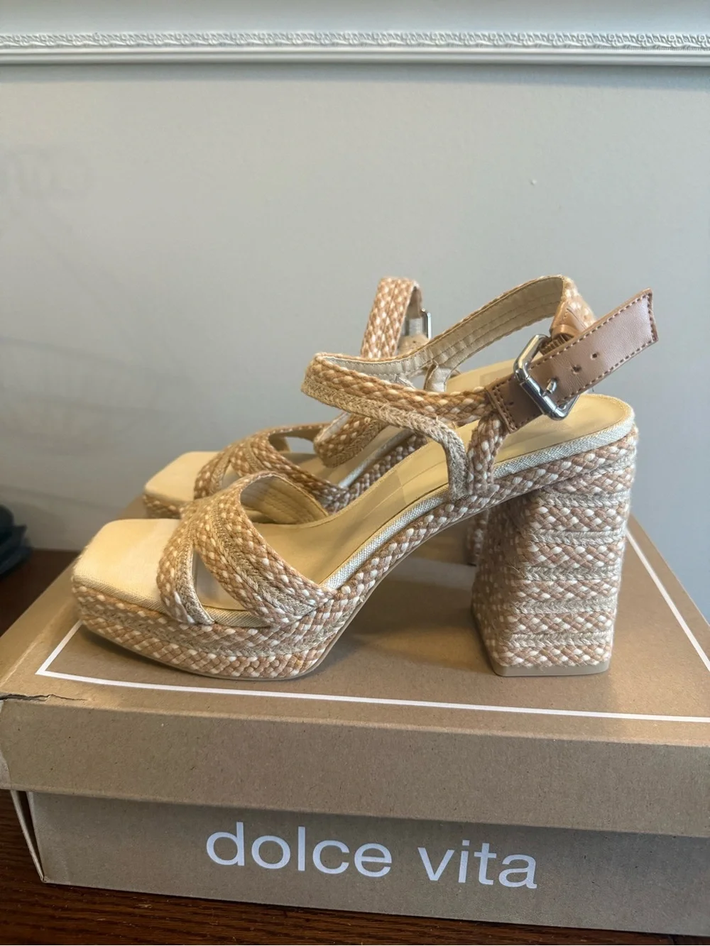 Dolce Vita Alex Beige Braided Platform Sandals NEW